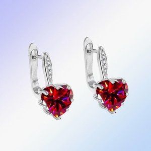 Women's NIB sterling silver & crystal heart earrings, red